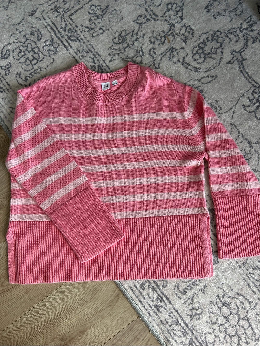GAP Pink & Cream Striped Crewneck Sweater